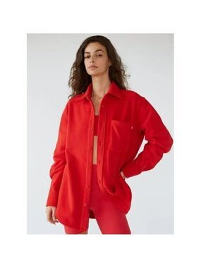 Aritzia Tna | Polar Button-Up Micro Fleece Shirt in Red